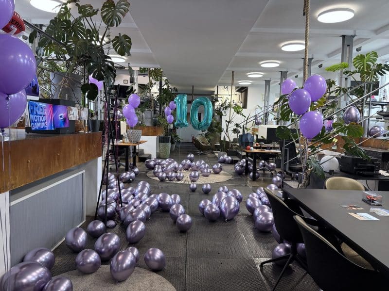 The LYMB.iO office decorated with balloons to celebrate 10 years of LYMB.iO
